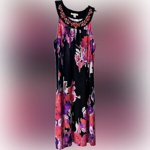 Floral Black Dress with Pink and Purple Accents